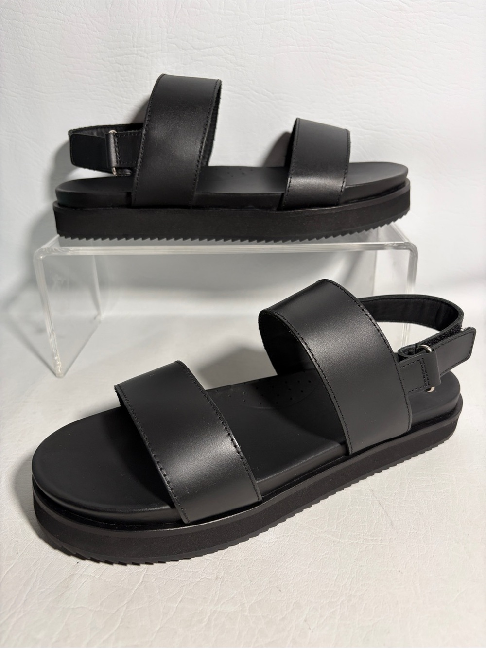 Nisolo Go-to Flatform Go-To Flatform Sandals Black Leather Size 6.5 US